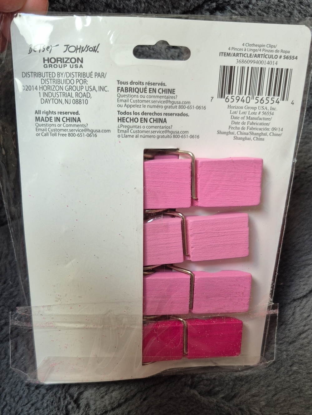 Betsey Johnson Pink Floral & Glitter Clothespin Clips Set of 4, New In Packaging - Picture 6 of 7